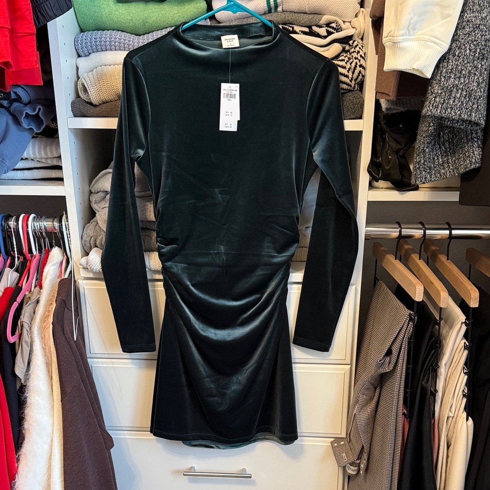 Abercrombie & Fitch Dark Green Velvet Mini Dress